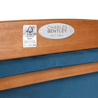 Charles Bentley Folding FSC Eucalyptus Wooden Deck Chair Beach Sun Lounger Teal - 7