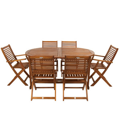 Charles Bentley FSC Acacia Hardwood Furniture Set with Extendable Table & 6 Chai