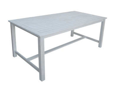 Charles Bentley FSC Acacia White Washed Wooden Bench Dining Set - 4-6 Seater Set - 3