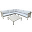 Charles Bentley FSC Acacia White Washed Wooden Corner Lounge Set Grey Cushions
