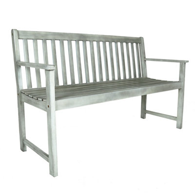 Charles Bentley FSC Acacia White Washed Wooden Garden Patio Outdoor Bench