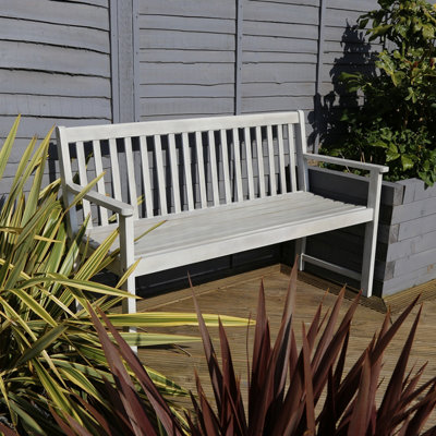Charles Bentley FSC Acacia White Washed Wooden Garden Patio Outdoor Bench - 4