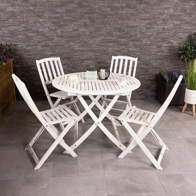 Charles Bentley FSC Acacia White Washed Wooden Outdoor Patio Dining Set - 4 Seat