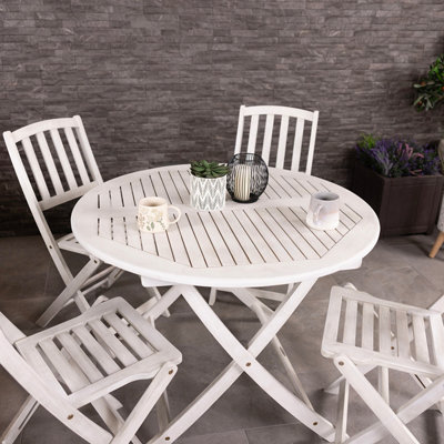 Charles Bentley FSC Acacia White Washed Wooden Outdoor Patio Dining Set - 4 Seat