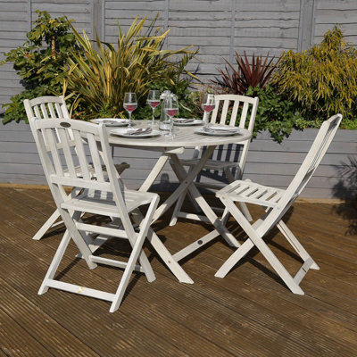 Charles Bentley FSC Acacia White Washed Wooden Outdoor Patio Dining Set - 4 Seat