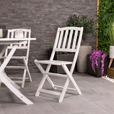 Charles Bentley FSC Acacia White Washed Wooden Outdoor Patio Dining Set - 4 Seat - 3