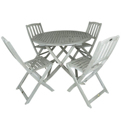 Charles Bentley FSC Acacia White Washed Wooden Outdoor Patio Dining Set - 4 Seat - 5