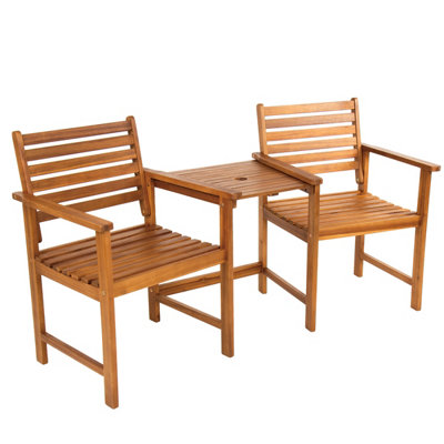 Charles Bentley FSC Acacia Wooden Companion Seat with Parasol Hole Shelf - 3