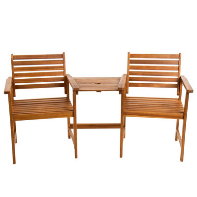 Charles Bentley FSC Acacia Wooden Companion Seat with Parasol Hole Shelf - 4