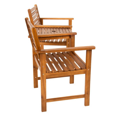 Charles Bentley FSC Acacia Wooden Companion Seat with Parasol Hole Shelf - 5