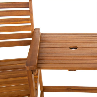 Charles Bentley FSC Acacia Wooden Companion Seat with Parasol Hole Shelf - 9