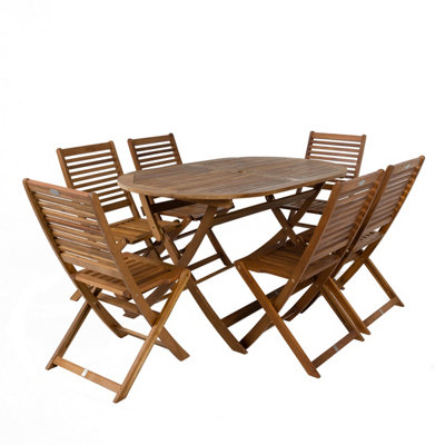 Charles Bentley FSC Acacia Wooden Furniture Patio Oval Table & 6 Chairs (7 Pc)