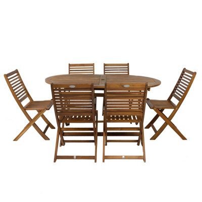 Charles Bentley FSC Acacia Wooden Furniture Patio Oval Table & 6 Chairs (7 Pc)