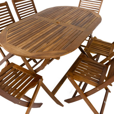 Charles Bentley FSC Acacia Wooden Furniture Patio Oval Table & 6 Chairs (7 Pc) - 3