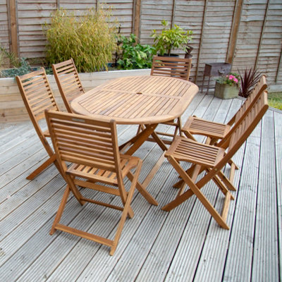 Charles Bentley FSC Acacia Wooden Furniture Patio Oval Table & 6 Chairs (7 Pc) - 9