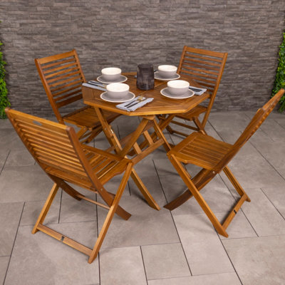 Charles Bentley FSC Acacia Wooden Octagonal Table & Chairs 5pc Set