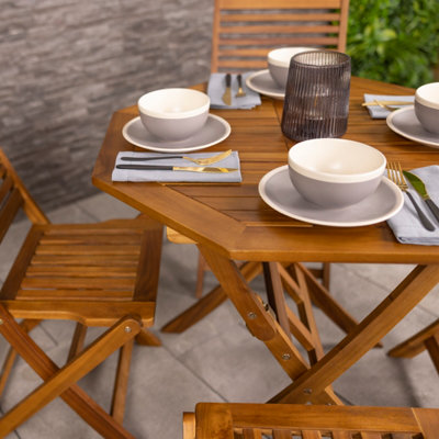 Charles Bentley FSC Acacia Wooden Octagonal Table Chairs 5pc Set DIY at B Q