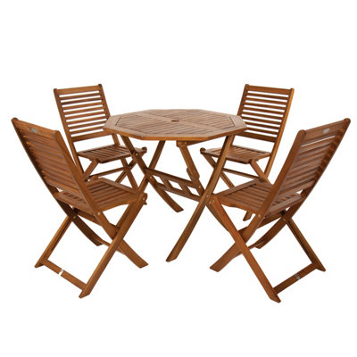 Charles Bentley FSC Acacia Wooden Octagonal Table & Chairs 5pc Set - 3