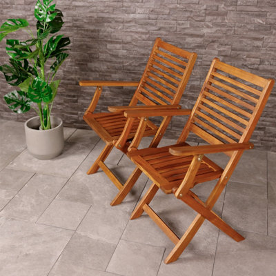 Charles Bentley FSC Acacia Wooden Pair of Foldable Outdoor Dining Armchairs