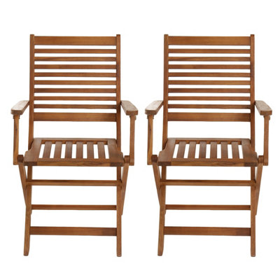 Charles Bentley FSC Acacia Wooden Pair of Foldable Outdoor Dining Armchairs - 5