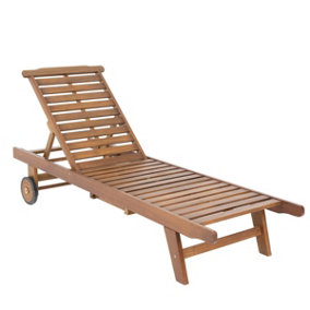 Charles Bentley FSC Acacia Wooden Reclining Sun Lounger With Pull Out Tray
