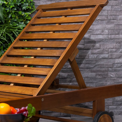 Charles Bentley FSC Acacia Wooden Reclining Sun Lounger With Pull Out Tray - 3