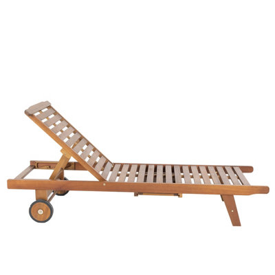 Charles Bentley FSC Acacia Wooden Reclining Sun Lounger With Pull Out Tray - 5