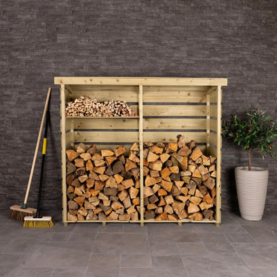 Charles Bentley FSC Nordic Spruce Wood Double Log Store Firewood Storage Heavy