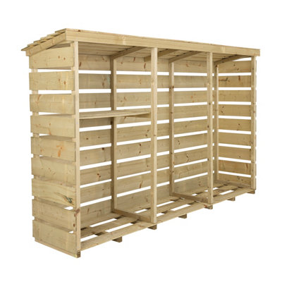 Charles Bentley FSC Nordic Spruce Wooden 3 Log Store Firewood Storage Heavy Duty