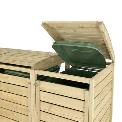 Charles Bentley FSC Triple Wooden Bin Store Wheelie Bin Storage Unit Lifting Lid - 4
