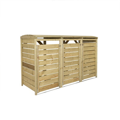 Charles Bentley FSC Triple Wooden Bin Store Wheelie Bin Storage Unit Lifting Lid - 5