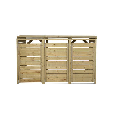 Charles Bentley FSC Triple Wooden Bin Store Wheelie Bin Storage Unit Lifting Lid - 6