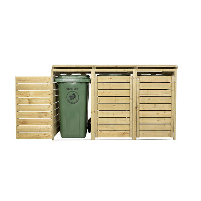 Charles Bentley FSC Triple Wooden Bin Store Wheelie Bin Storage Unit Lifting Lid - 7