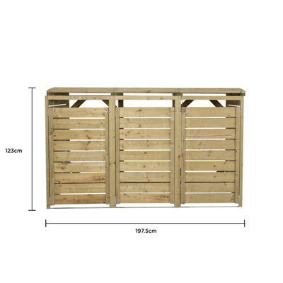 Charles Bentley FSC Triple Wooden Bin Store Wheelie Bin Storage Unit Lifting Lid - 8