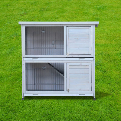 Charles Bentley FSC Two Storey Outdoor Pet Hutch with Tray Grey