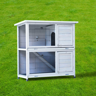 Charles Bentley FSC Two Storey Outdoor Pet Hutch with Tray Grey