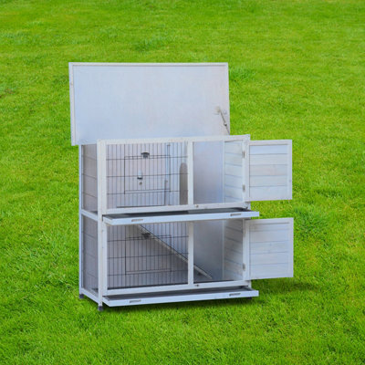 Charles Bentley FSC Two Storey Outdoor Pet Hutch with Tray Grey - 8