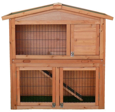 Charles Bentley FSC Two Storey Pet Hutch with Play Area Natural Wood