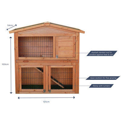 Charles Bentley FSC Two Storey Pet Hutch with Play Area Natural Wood