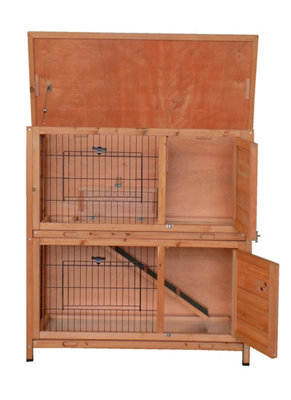 Charles Bentley FSC Two Storey Pet Hutch with Tray Natural Wood