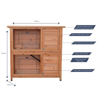 Charles Bentley FSC Two Storey Pet Hutch with Tray Natural Wood