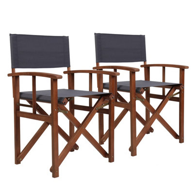Charles Bentley FSC Wooden Pair of Folding Directors Chairs Grey Pop-Up Garden - 3
