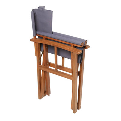 Charles Bentley FSC Wooden Pair of Folding Directors Chairs Grey Pop-Up Garden - 7