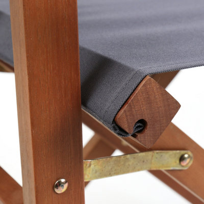 Charles Bentley FSC Wooden Pair of Folding Directors Chairs Grey Pop-Up Garden - 8