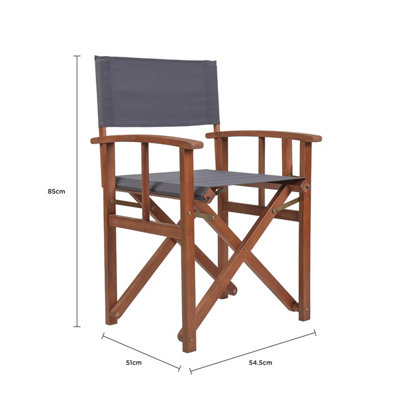 Charles Bentley FSC Wooden Pair of Folding Directors Chairs Grey Pop-Up Garden - 9
