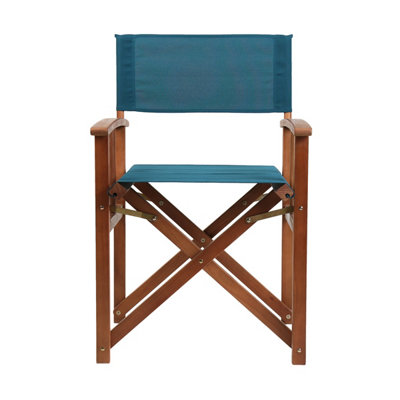 Charles Bentley FSC Wooden Pair of Folding Directors Chairs Teal Pop-Up Garden