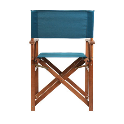 Charles Bentley FSC Wooden Pair of Folding Directors Chairs Teal Pop-Up Garden - 4