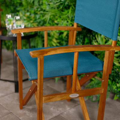 Charles Bentley FSC Wooden Pair of Folding Directors Chairs Teal Pop-Up Garden - 8