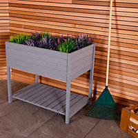Charles Bentley FSC Wooden Planter - Grey - Raised Box with Shelf Herb Plant Box