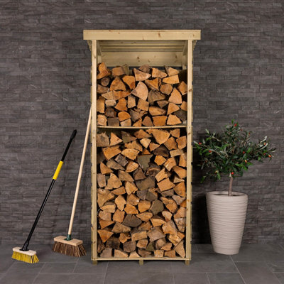Charles Bentley FSC Wooden Single Tall Log Store Firewood Garden Storage Unit